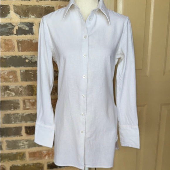 Pure Amici Classic White Linen Long Tunic Button Up Shirt Rounded Hem Sz S - Picture 6 of 16